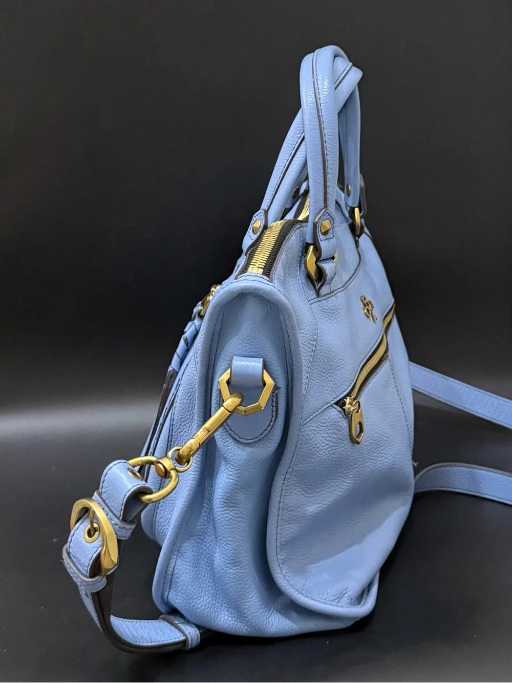 OrYANY Sarah Periwinkle Sky Blue Pebbled Leather Braided Satchel Crossbody Bag